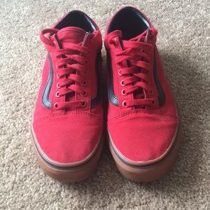 Red and black old school low top vans